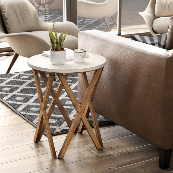 Millwood Pines Moty Rustic Round Rustic End Table, Distressed White Top